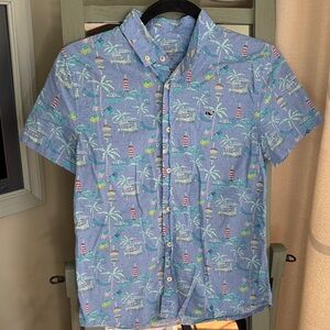 Vineyard Vines Blue Palm Print Boys Shirt